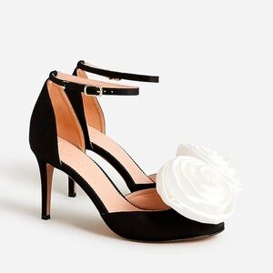 NEW Never worn J. Crew Collection Rylie rosette heels in satin, size 7.5